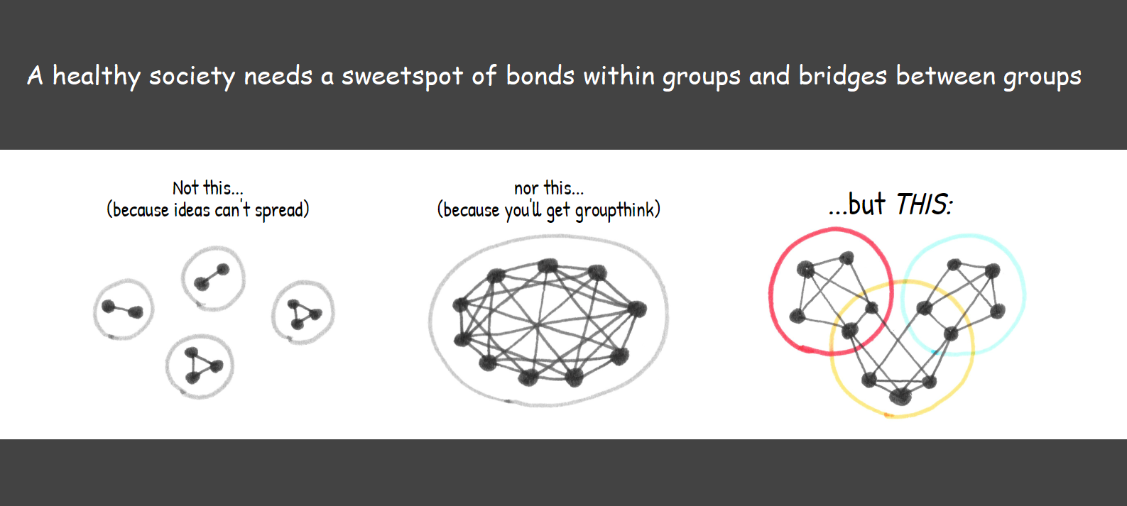 A healthy society needs a sweetspot of bonds within groups and bridges between groups
